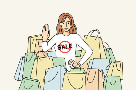 Woman say not to shopaholic and salesのイラスト素材