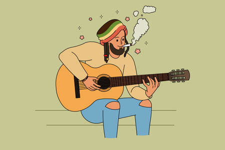 Happy man with dreadlock smoking weedのイラスト素材