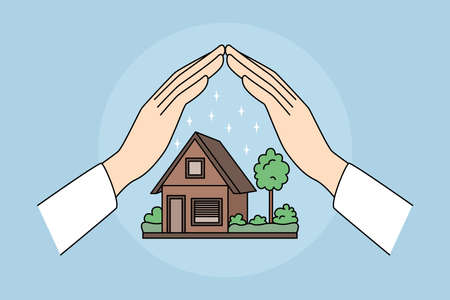 Hands protecting house modelのイラスト素材