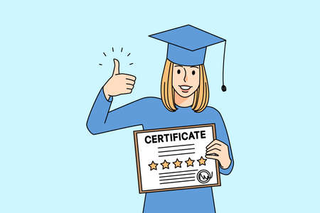 Smiling girl with diploma show thumb upのイラスト素材