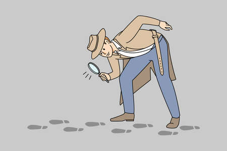 Detective with magnifier following footstepsのイラスト素材