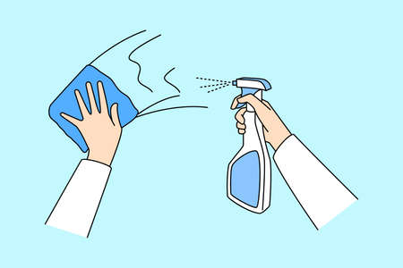 Person cleaning surfaces with wipeのイラスト素材