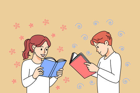 Happy kids enjoy books readingのイラスト素材