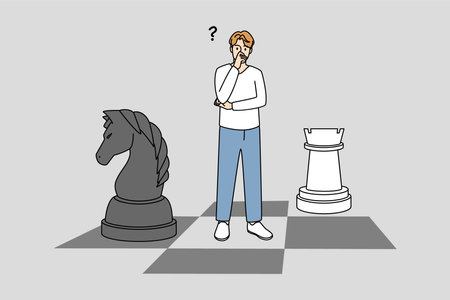 Businessman on chessboard thinkingのイラスト素材