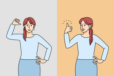 Woman showing like and dislike
