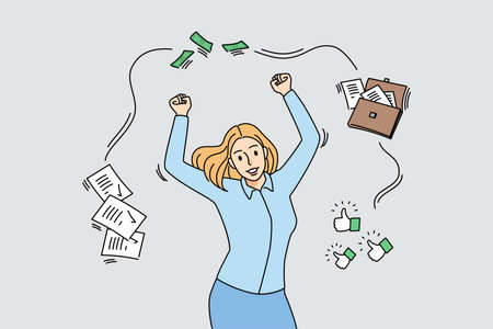 Smiling businesswoman celebrate successful business deal