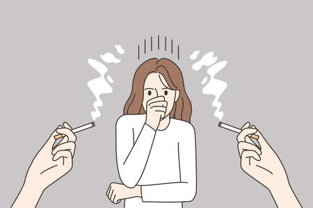 Unhappy woman suffer from passive smokingのイラスト素材