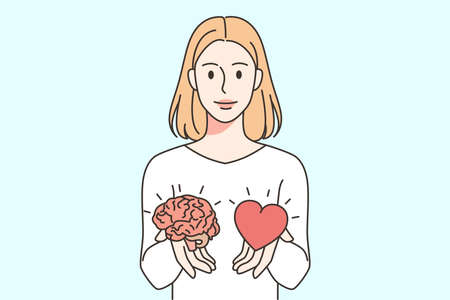 Woman holding heart and brainのイラスト素材
