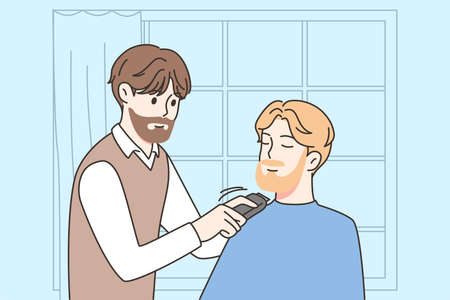 Barber shaving client beard in salonのイラスト素材