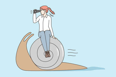 Businesswoman on snail lose business raceのイラスト素材