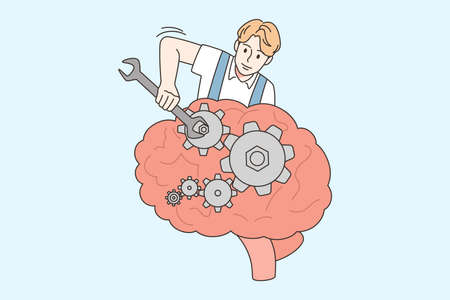 Man with instruments fix brainのイラスト素材