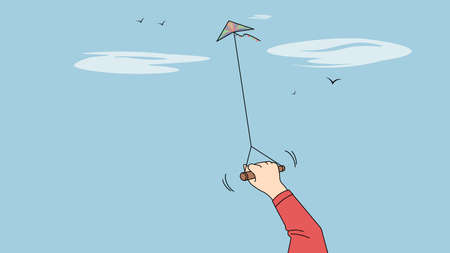 Person have fun with paper kiteのイラスト素材