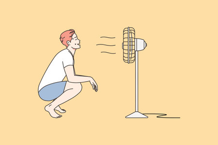 Overheated man breathe air from ventilatorのイラスト素材
