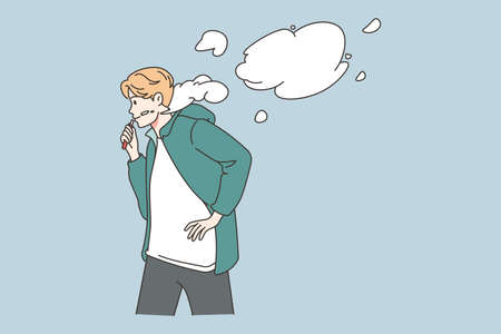 Young man smoking vaper outdoorsのイラスト素材
