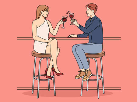 Happy couple enjoy date in restaurantのイラスト素材