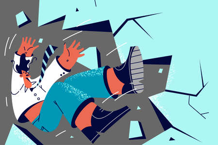 Businessman falling from cliff