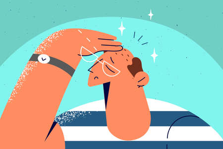 Unhealthy old man suffer from memory problemsのイラスト素材