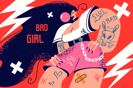 Bad girl with tattoosのイラスト素材