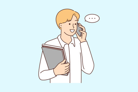 Smiling businessman talk on smartphoneのイラスト素材