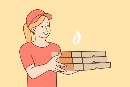 Female courier with pizza boxesのイラスト素材