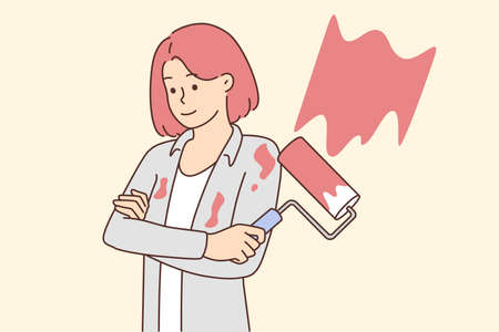 Woman painting home wallsのイラスト素材