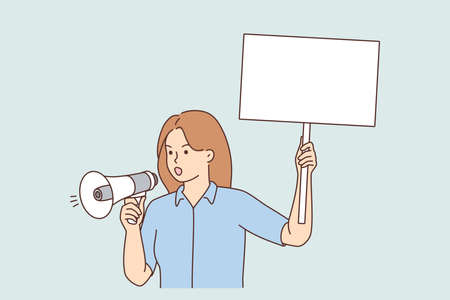 Woman with placard on street demonstrationのイラスト素材