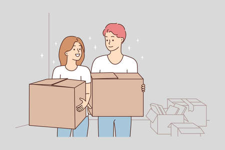 Happy couple with boxes relocatingのイラスト素材