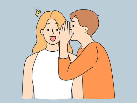 Man telling gossip to excited womanのイラスト素材