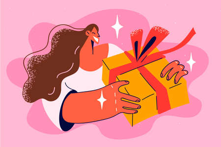 Smiling woman with present for birthdayのイラスト素材