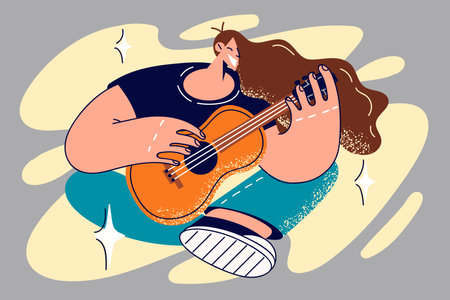 Smiling woman playing guitarのイラスト素材