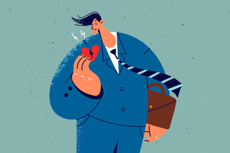 Unhappy man holding broken heartのイラスト素材