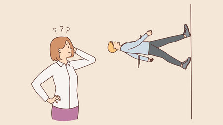 Confused woman walking man walking another directionのイラスト素材