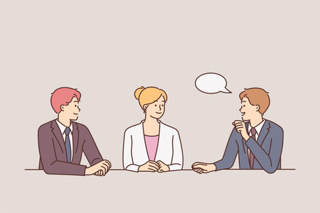 Businesspeople talk at meeting in officeのイラスト素材
