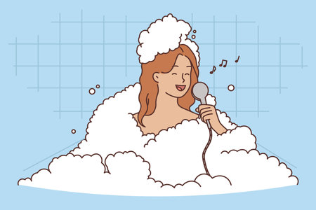 Happy woman singing in bathのイラスト素材