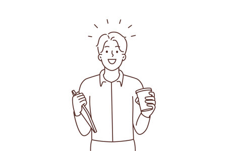 Happy businessman with tablet and coffeeのイラスト素材