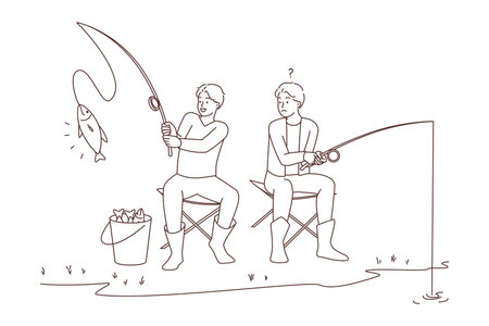 Men sitting on bank fishingのイラスト素材