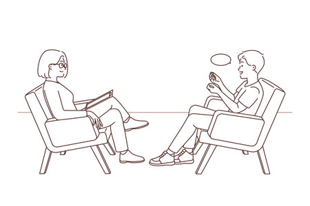 Man talking with psychologist at sessionのイラスト素材