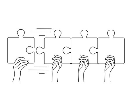 People connect jigsaw puzzle piecesのイラスト素材