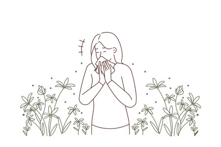 Unhealthy woman sneeze suffer from allergyのイラスト素材