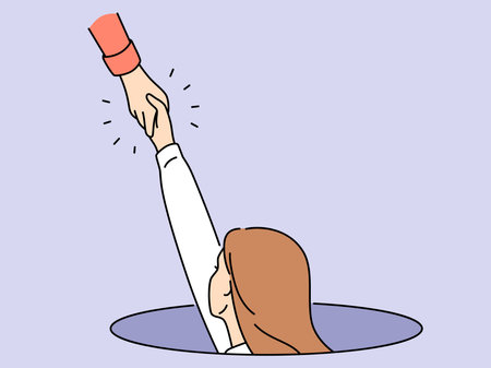 Person give helping hand to woman in hatchのイラスト素材