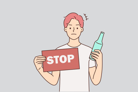 Man with bottle protest against alcoholのイラスト素材