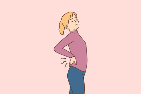 Unhealthy woman stretch suffer from backacheのイラスト素材