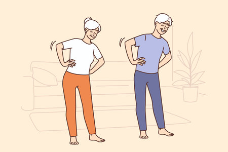 Energetic old people training at homeのイラスト素材