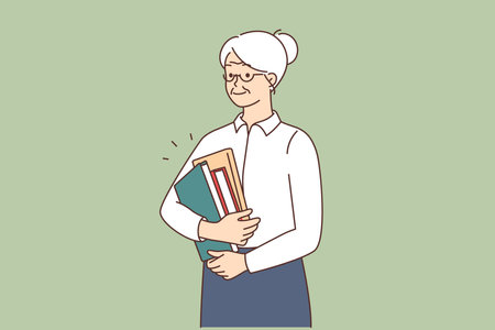 Smiling mature woman with folders at workのイラスト素材