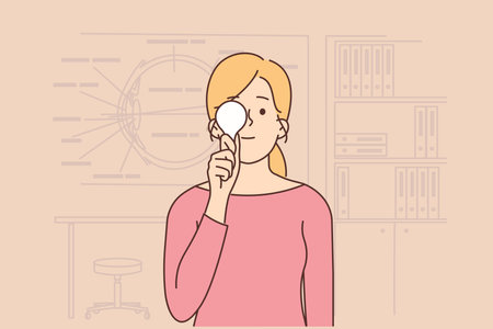 Woman check sight in oculist cabinetのイラスト素材