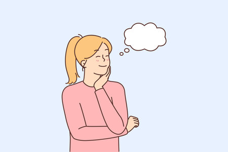 Smiling woman dreaming or imaginingのイラスト素材