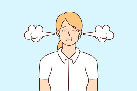 Stressful woman with smoke coming from earsのイラスト素材