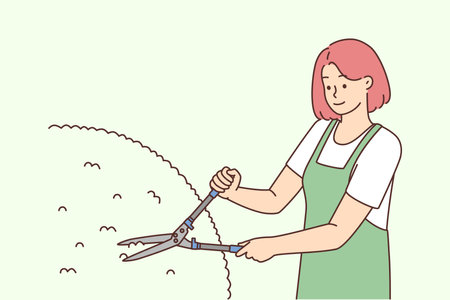 Female gardener cutting bushesのイラスト素材