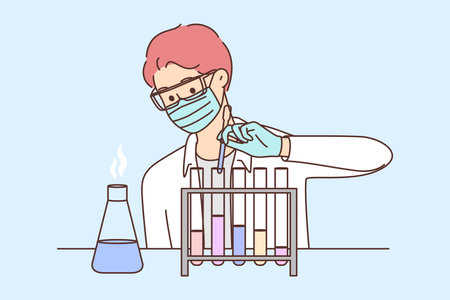 Male scientist make experiments in labのイラスト素材