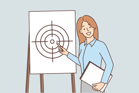 Young businesswoman point at target on flipchartのイラスト素材